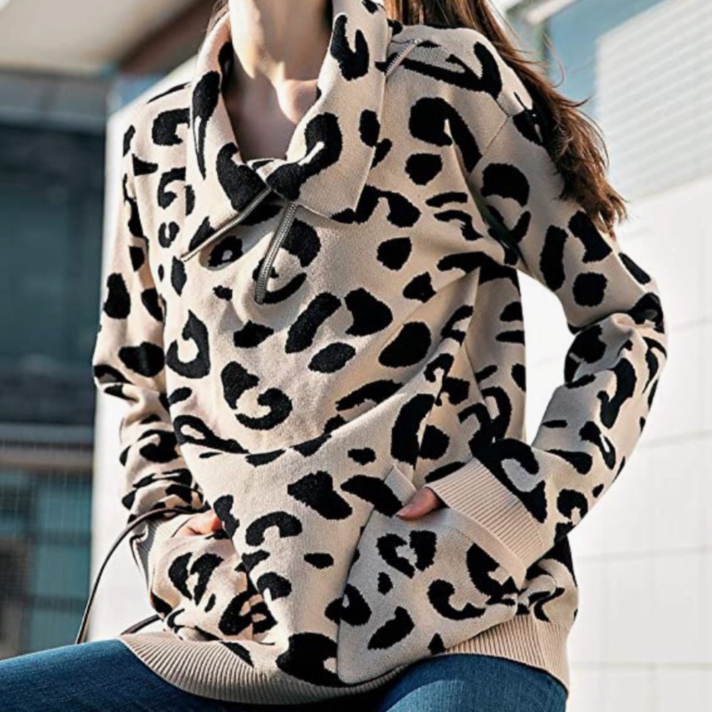 Women’s Turtleneck Leopard Sweater long sleeve